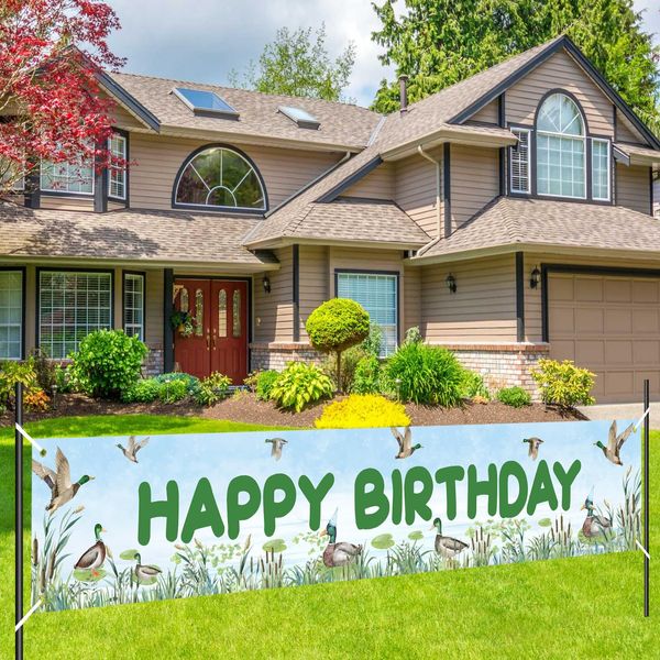 Mallard Duck Birthday Decorations - Happy Birthday Yard Banner, Duck Hunting Birthday Party Decorations, Mallard Duck Birthday Party Yard Sign, Lucky Duck Birthday Party Decorations