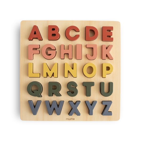 mushie Wooden Alphabet Puzzle | for Kids 3 Years+ | Preschool Educational & Toddler Montessori Toys (26 pcs)