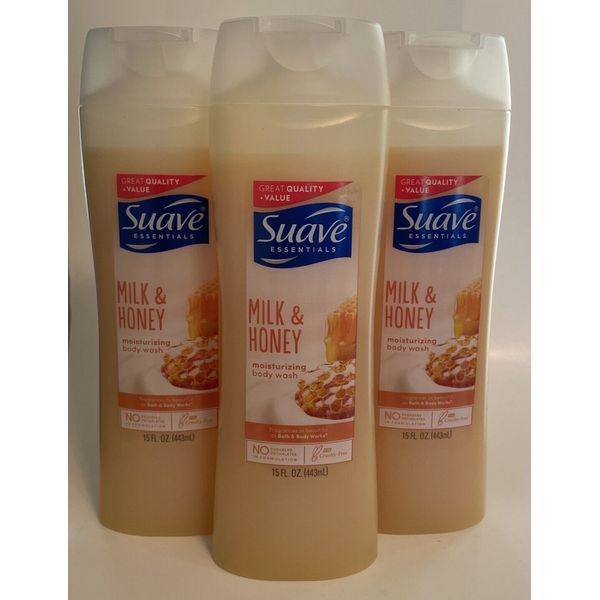 3 Suave Essentials Milk & Honey Moisturizing Body Wash 15 oz ea