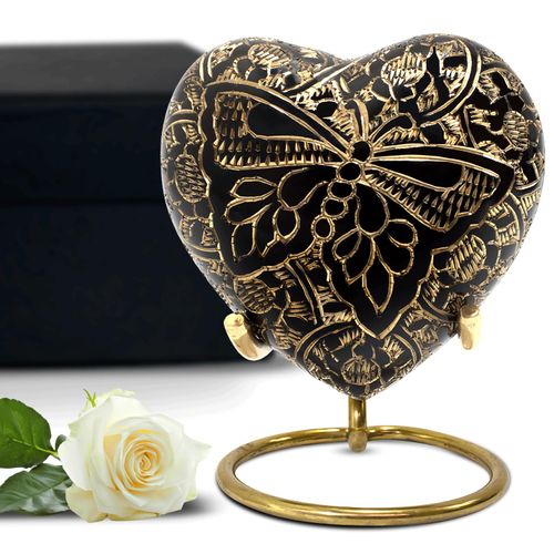 Small Urn for Ashes – Heart Urns for Baby Girl – Butterfly Keepsake Urn for Human Ashes – Mini Memorial Urns to Honor Your Little Angel with Love, Grace, and Beautiful Remembrance (Black, Small)