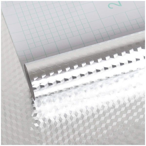 VEELIKE Klebefolie küchenrückwand Küchentapete Wand Abwaschbar Arbeitsplatte Silber Tapeten Küchenrückwand Folie Mosaik Tapete Selbstklebend Möbelfolie Aluminiumfolie Küche Schrankfolien 40cm x 900cm