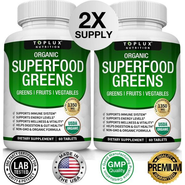 Organic Greens Superfood Tablets 2 PACKS - Greens, Fruits & Veggies for EVERYONE