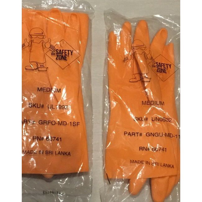 Orange Neoprene Latex Blend Flock Lined Latex Gloves - Medium - 2 Pairs New