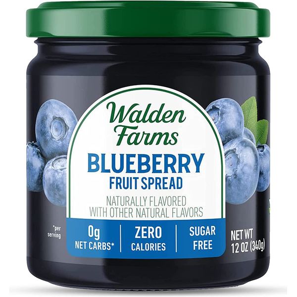 Walden Farms Blueberry Fruit Spread 12 oz Jar - Natural Flavored Sugar Free Jam, 0g Net Carbs, Kosher Certified, Thick & Delicious Breakfast, Dessert Topping - Great for Toast, Waffles, Bread and More