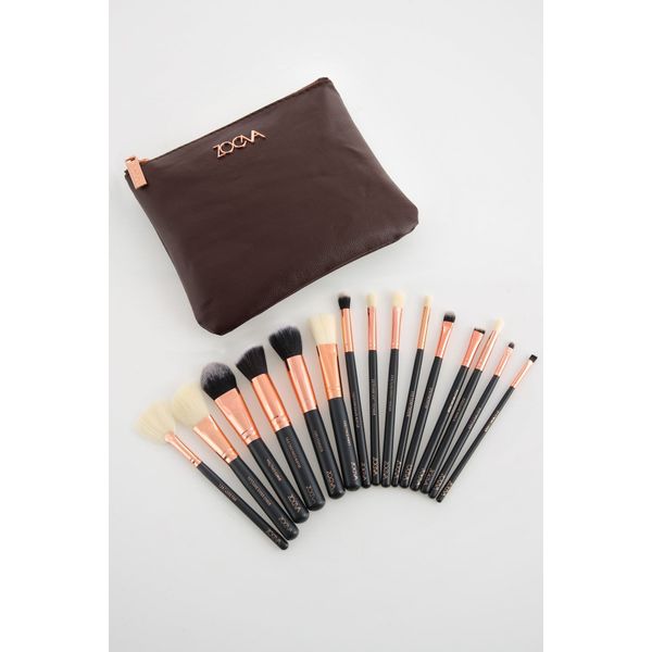 X Zoeva 15 Pcs Brush Set & Bag - 15'li Fırça Seti & Çanta Zoeva Bhzoeva Kahverengi-rose