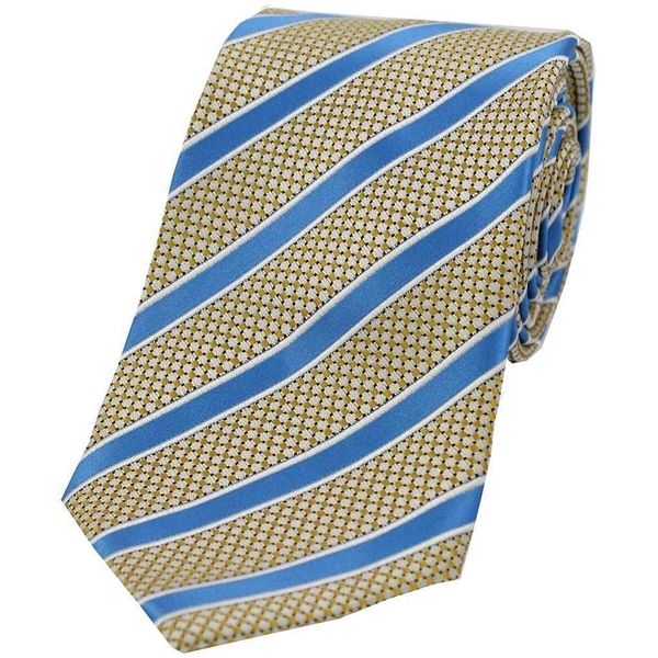 David Van Hagen Mens Striped Polyester Tie - Sky Blue/Beige
