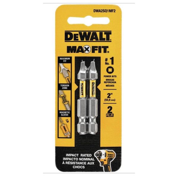 DeWalt SQ1 Square 2 in. Max Fit Bit, DWA2SQ1MF2, (2-Pack)