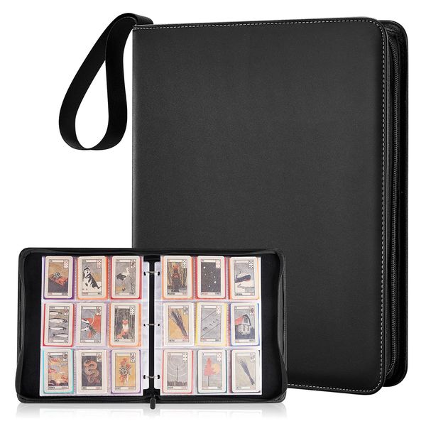 9 Pocket Card Binder, 900 Premium Zip Trading Card Binder One Piece Card Binder Top Loader PU Binder for Game Cards, MTG, TCG, Yugioh, Sport Card Binder Collector Card Album (Black)