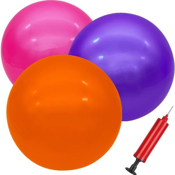 GCQJOQ 3 Pcs 9 Inch Inflatable Bouncy Balls with Hand Air Pump for Indoor Outdoor Play Balls (Pink, Purple, Orange)