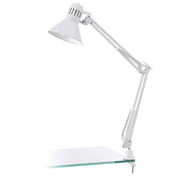 Table Desk Lamp-Colour Shiny White-Moveable-in Line Switch-Bulb E27-1x40W - Side Console Free Standing Base Bedside Task Base Set