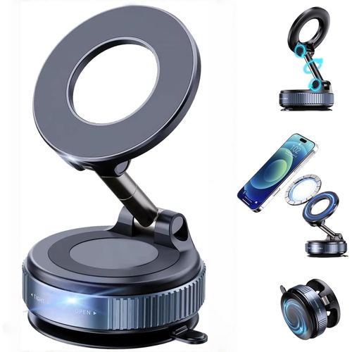 Faatchoi‌ ‌Vacuum Magnetic Phone Holder‌ - 360° Adjustable ‌Magsafe Car Mount‌, Foldable ‌Car Phone Holder‌ with Strong ‌Suction Cup Mount‌, Universal Fit for All Smartphones.