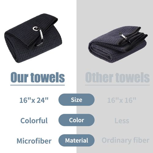 Mile High Life Microfiber Waffle Pattern Tri-fold Golf Towel | Brush Tool Kit with Club Groove Cleaner, Retractable Extension Cord and Clip (Black Towel+Black Brush)