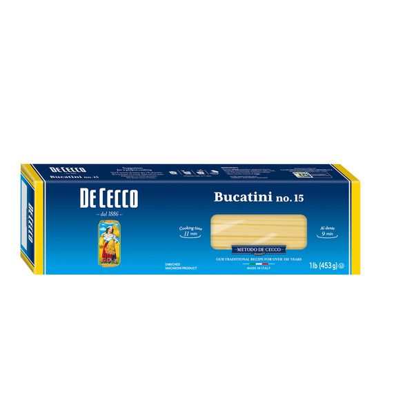 De Cecco Semolina Pasta, Bucatini No.15, 1 Pound (Pack of 5)