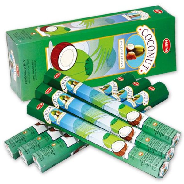 HEM Incense Sticks, Hexa Pack, Coconut Hexagonal (Pack of 20) x 6 Boxes