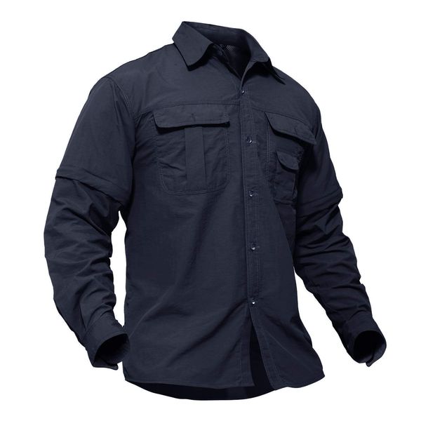 TACVASEN Men's Quick Dry UV Protection Zipper Convertible Long Sleeve Shirt Navy, L