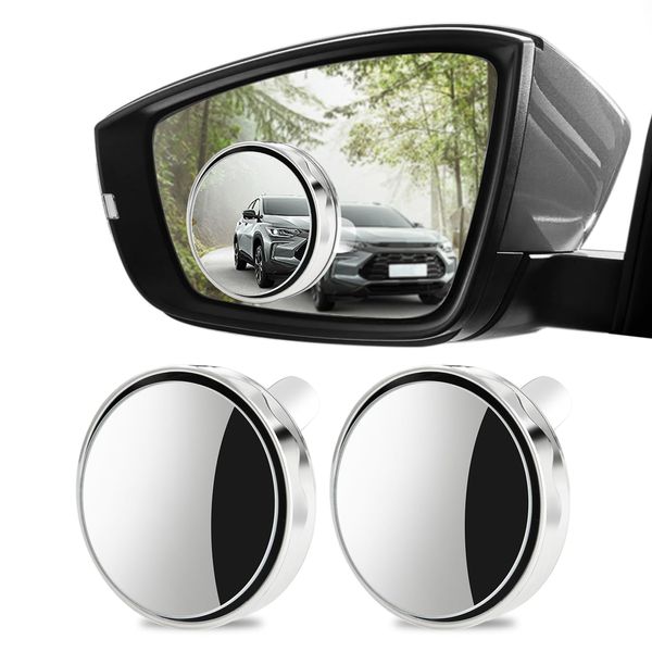 luwiscook 2Pcs Blind Spot Mirrors, Upgraded 360° Rotatable Convex Rear View Mirror, Waterproof HD Rear Glass Blindspot Mirrors, Silver Round Wide Angle Mirror for Cars, SUV Trucks Traffic Safety