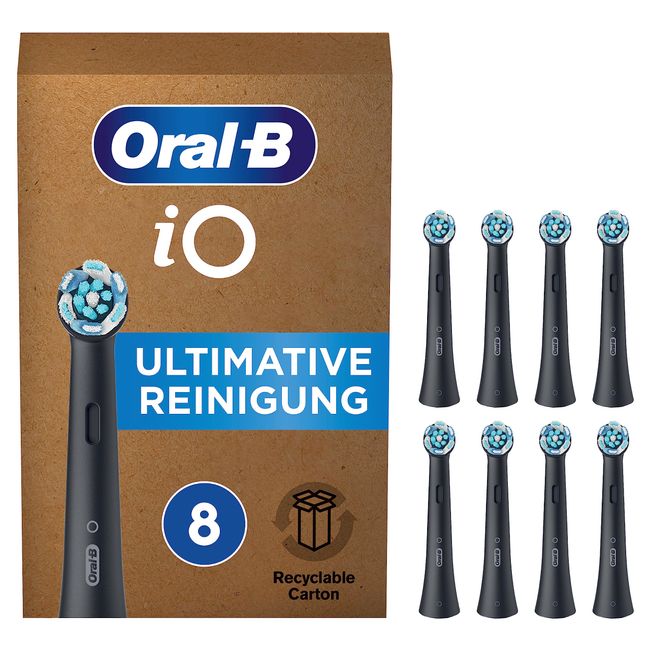 Oral-B iO Ultimative Reinigung Aufsteckbürsten für elektrische Zahnbürste, 8 Stück, ultimative Zahnreinigung, Zahnbürstenaufsatz für Oral-B Zahnbürsten, briefkastenfähige Verpackung, schwarz