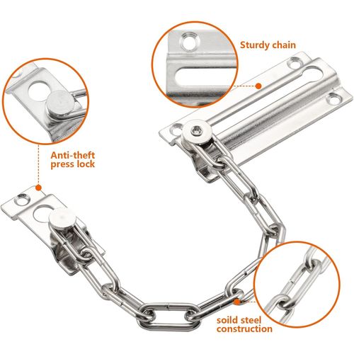 Stainless Steel Door Chain - 1 pack Chain Lock for Door,Security Door Lock Safety Chain,Safety Chain Lock for Front Door,for Home Apartment Hotel Bedroom, Silver(with 6 Screws)
