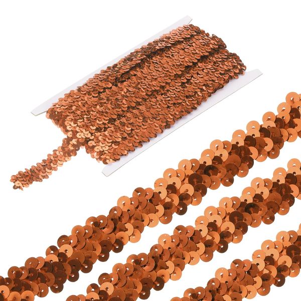 sourcing map 11 Yards 0.8 Inch Elastic Sequins Trim 2 Row Flat Sequin Strip Paillette Sequins Fabric Ribbon for Crafts DIY Sequin Fringe Sewing Orange