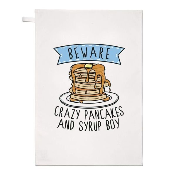 Beware Crazy Pancakes and Syrup Boy Tea Towel Dish Cloth