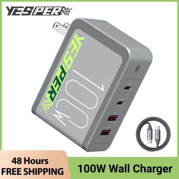 100W USB-C Wall Charger 4-Ports GaN Tech Fast Charging+5ft USB-C Cable