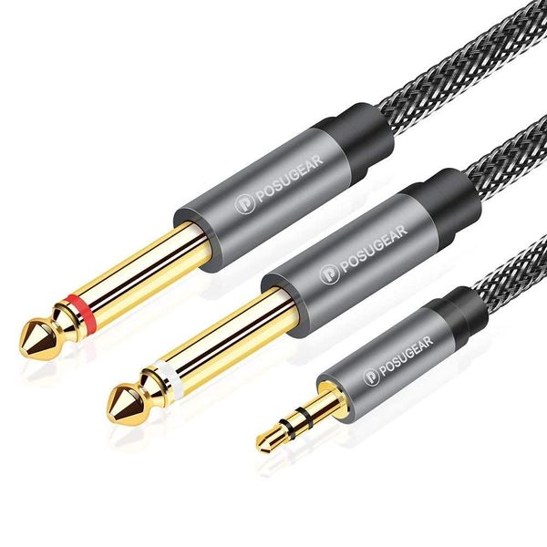 POSUGEAR 3.5mm Klinke auf Dual 6.35mm Mono Y AudioKabel 1M, Nylon Geflochten 6.35mm Klinkenstecker auf 3.5mm Klinke Audio Splitter Kabel Digital Interface Instrument Kabel (Grau)…