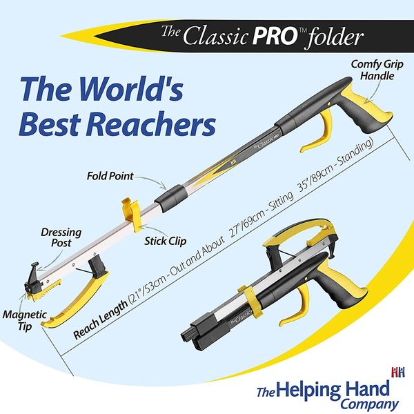 Helping Hand Company 2 Piece Travel Kit, Classic PRO Folding Reacher Grabber 27”/68cm, Black Leg Lifter Mobility Aid Thigh Lifter, Car Kit for Elderly, Disabled, Limited Movement or Post Surgery