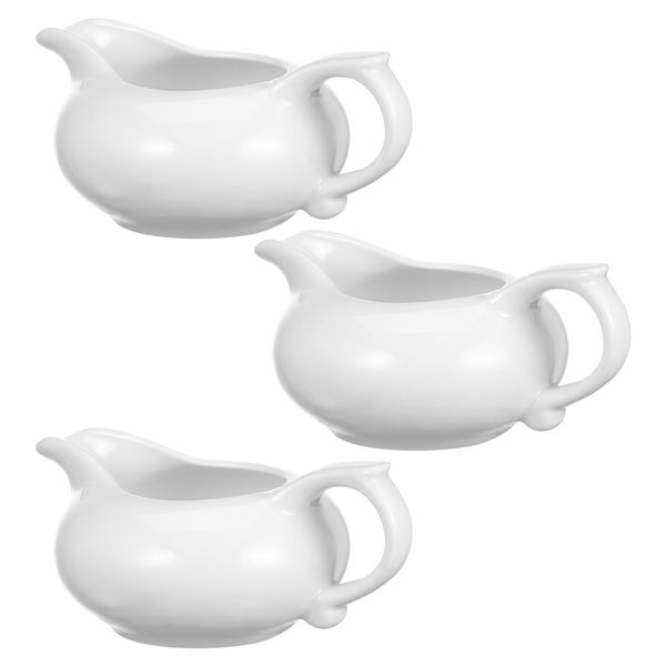 3pc Mini White Ceramic Creamer with Handle, Ceramic Milk Jug Small Coffee Milk Creamer Pitcher Gravy Boats (12x8.5x4.5cm)