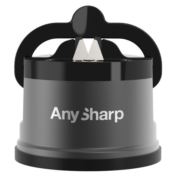 AnySharp Pro Metal Knife Sharpener, Hands-Free Safety, PowerGrip Suction, Sharpens All Kitchen Knives, Ideal for Hardened Steel & Serrated, World's Best, Compact, One Size, Matte Grey, Metal