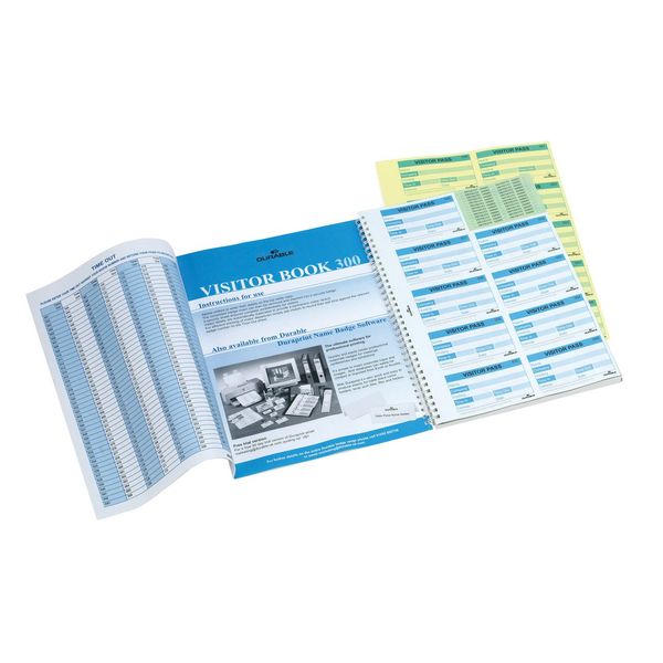 Durable Visitor Book 300 Refill Pack - 300 Perforated 90 x 60 mm Visitor Badge Inserts - GDPR Compliant - Perfect for Schools, Offices, Hotels, Etc
