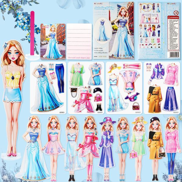 PainZieteg Magnetic Dress Up Dolls, Magnetic Princess Dress Up Paper Dolls, Magnetic Dress Up Dolls for Girls Ages 4-7 Learning Created Imagine Set Birthday Gift (Amy)