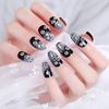 SIFASHION Wedding Bride Nail Tips Glitter Artificial Diamond Round Nail Patches with Double-Sided Adhesive Tape Nail Tips (Black)