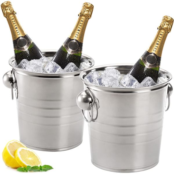 ZENFUN 2 Pack 2.6 Quart/3L Ice Bucket with Handles, Ice Bucket with Lid, Galvanized Metal Beverage Tub with Handles, Drink and Wine Chiller for Bar, Party, BBQ, Great for Indoor and Outdoor Use