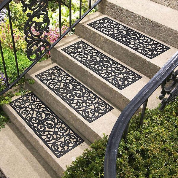 Parkland® Set of 4 Wrought Iron Effect Rubber Stair Treads Non Slip Anti Trip Step Outdoor or Indoor Door Mat