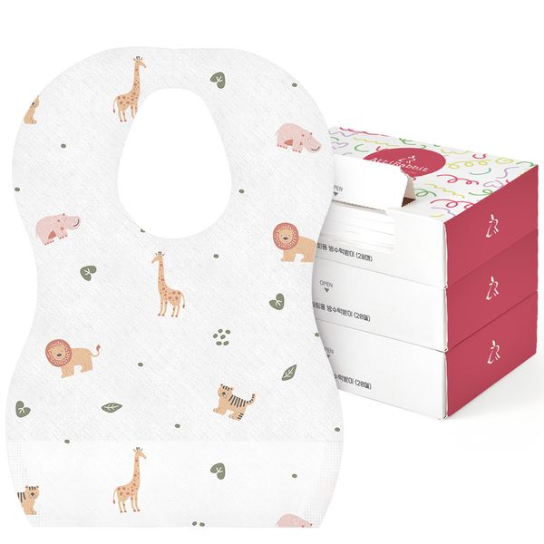 [Guaranteed Arrival] Attirabit Baby Newborn Disposable Baby Food Waterproof Bib Animal Friends (60 sheets)