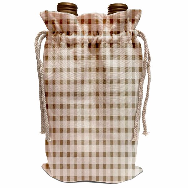 Wine Bag - Cream Beige Gingham Plaid Pattern PS Creations