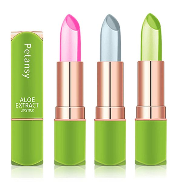 Petansy 3 Packs Aloe Vera Lipstick, Lips Moisturizer Long Lasting Nutritious Lip Balm Magic Temperature Color Change Lip Gloss-Set(A)