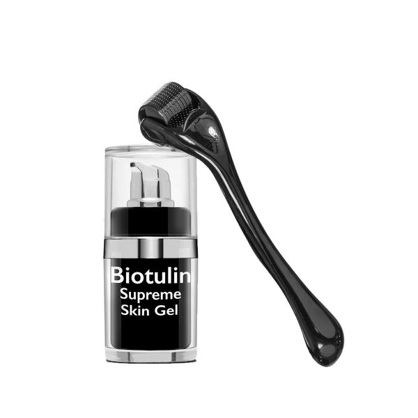 Biotulin Supreme Skin Gel (15ml) + Dermaroller | Anti-Falten Serum mit Hyaluronsäure und Spilanthol | Reduziert Falten in 1 Stunde | Spendet Feuchtigkeit | 540x 0,3mm Chirurgenstahl-Mikronadeln