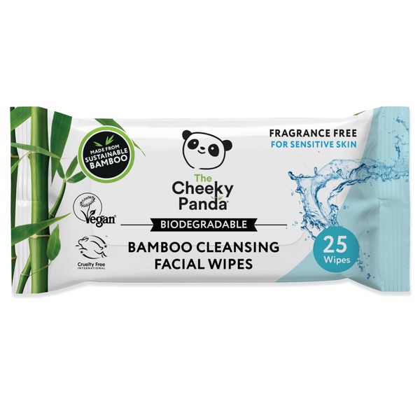 The Cheeky Panda Bamboo Facial Make Up Remover Wipes | Sustainable Face Wipes Eye Makeup Remover | Unscented Pack of 25 Face Wipes | 99% Purified Water