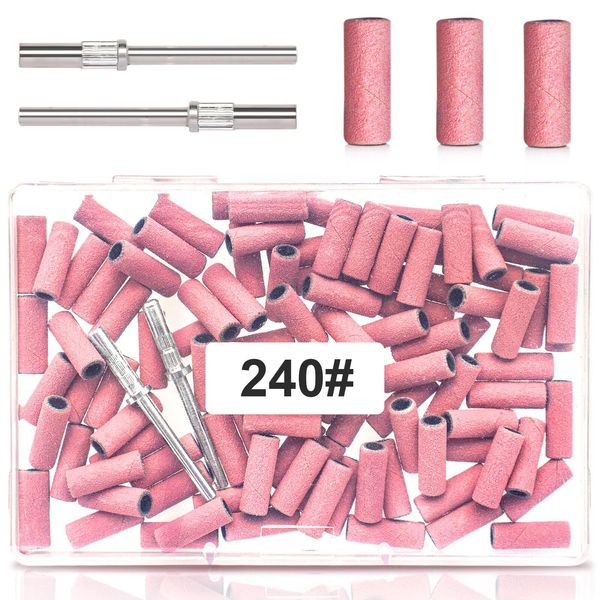 100 Pcs Small Sanding Bands for Nail Drill 240 Grit, Extreme Fine Sanding Bands for Nail with 3.1MM Mandrel Bit, Upgrade Mini Nail Sanding Bands for Natural Nails Acrylic Gel Manicures and Pedicure