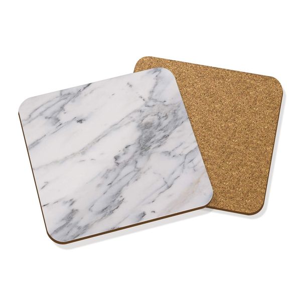 White & Grey Marble Effect VEINED Drinks Coaster MAT HARDBOARD Square Set X4