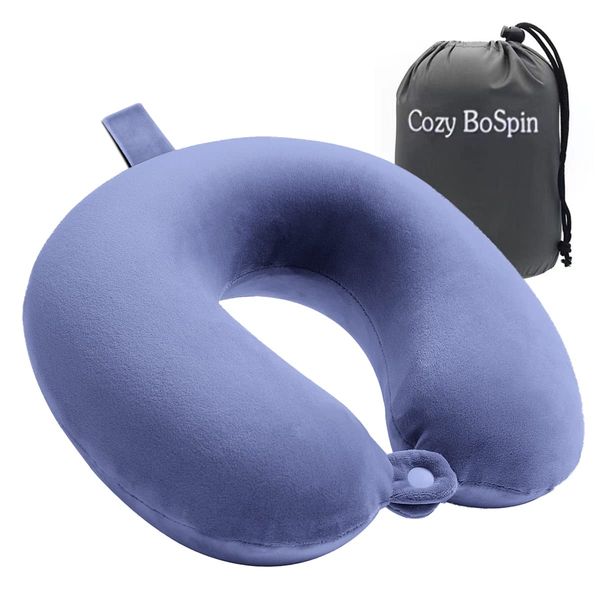 Cozy BoSpin Travel Pillow- Portable Neck Support Pillow on Flights, Car, and at Home, Comfortable Airplane Travel Pillow,Lightweight Quick Pack for Camping (Blue)