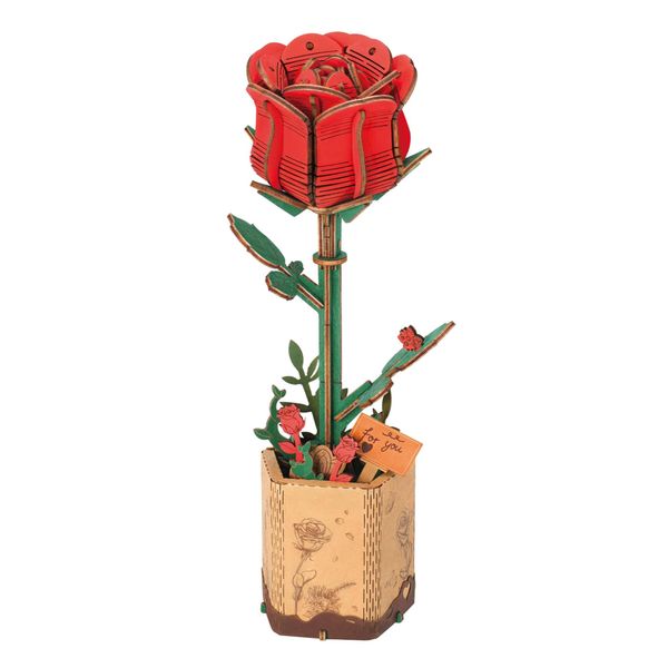 ROBOTIME 3D Puzzle Wooden Flower Red Rose DIY Model Kit to Build for Adults Artifical Bouquet Collection Craft Brain Teaser Puzzle Creative Gift Home Decor