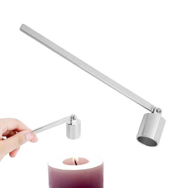 Candle Snuff Snuffers,Fire Extinguisher Home Bell Shaped Stainless Steel Flamer Long Handle Put Out Fire Wick Silver