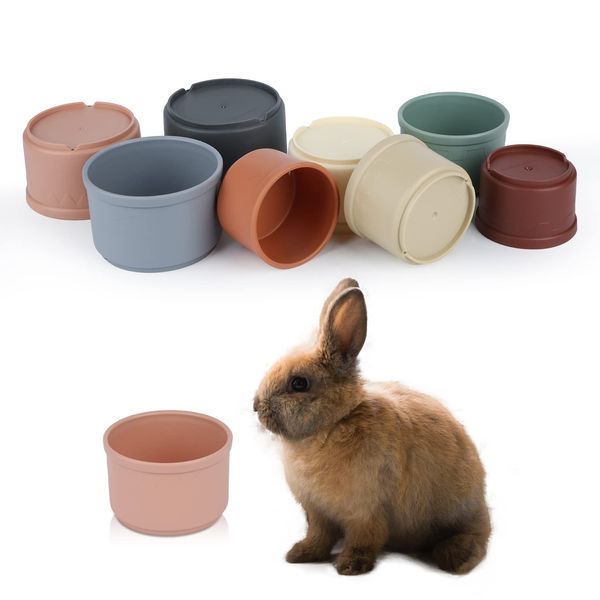 TOYMIS 8pcs Rabbit Stacking Cups, Multicolored Stack Up Bunny Cups Reusable Bunny Toys for Rabbits Stacking Cups Food Dispenser for Rabbits