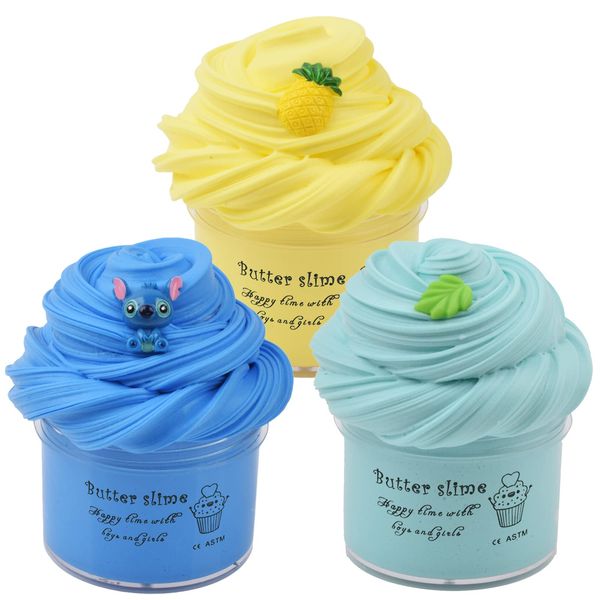 3 Pack Butter Slime Kit Blue Green Yellow Sludge Putty Toys Birthday for Kids Party Favors Art Craft Stress Relief Toy for Girls Boys