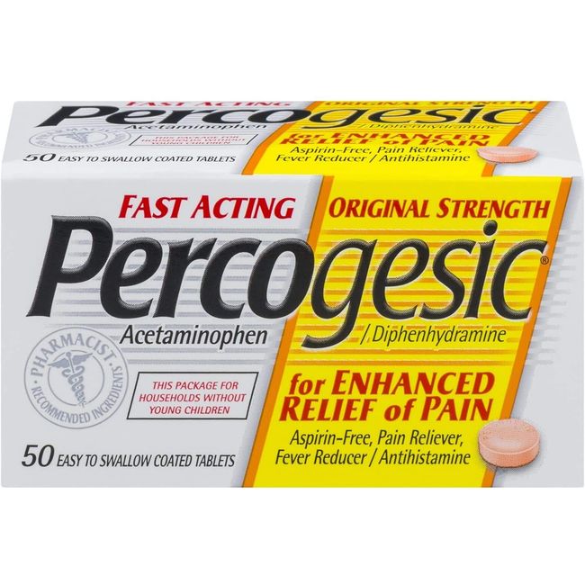 Percogesic Aspirin Free Fever Reducer & Pain Releiver, 50 tabs by Percogesic (Pack of 3)