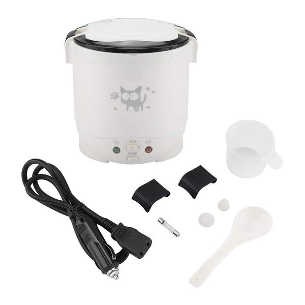 Rice Cooker 12V 100W 1L Multifunctional Mini Rice Cooker Steamer Cars Food Steamer for Cooking, Heating, Keeping warm(White)