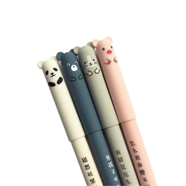 Rocita 4Pcs 0.35mm Cute Cartoon Animal Erasable Blue Ink Gel Pen Student Stationery Office Gift