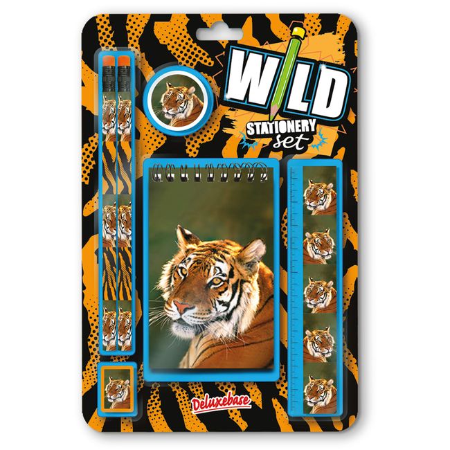 Wild Stationery Set - Tiger from Deluxebase. These cool school stationary sets for boys include 2 pencils, eraser, sharpener, ruler and notebook